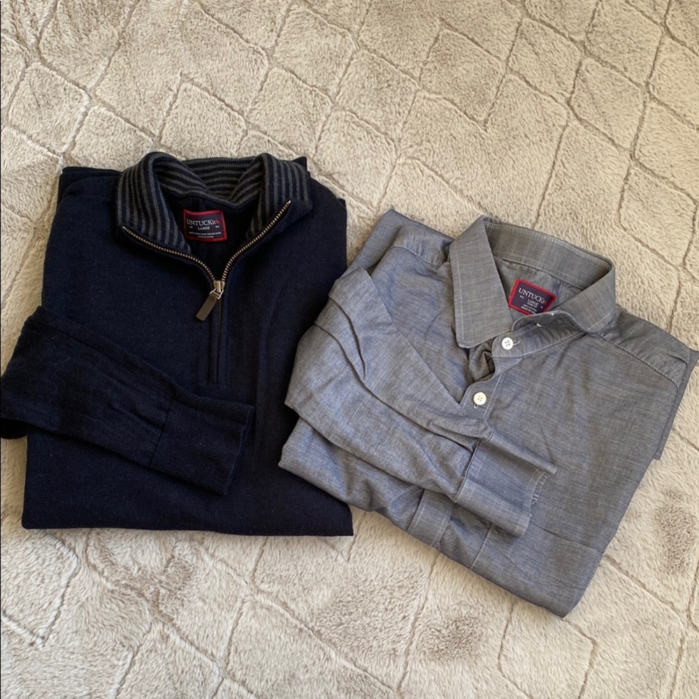 UNTUCKit Bundle Merino Wool Quarter Zip Sweater and Button Down Shirt Size Large